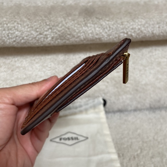 fossil logan leather zip slim wallet / card case - Picture 7 of 8